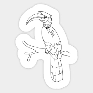 line art illustration of hornbill bird Sticker